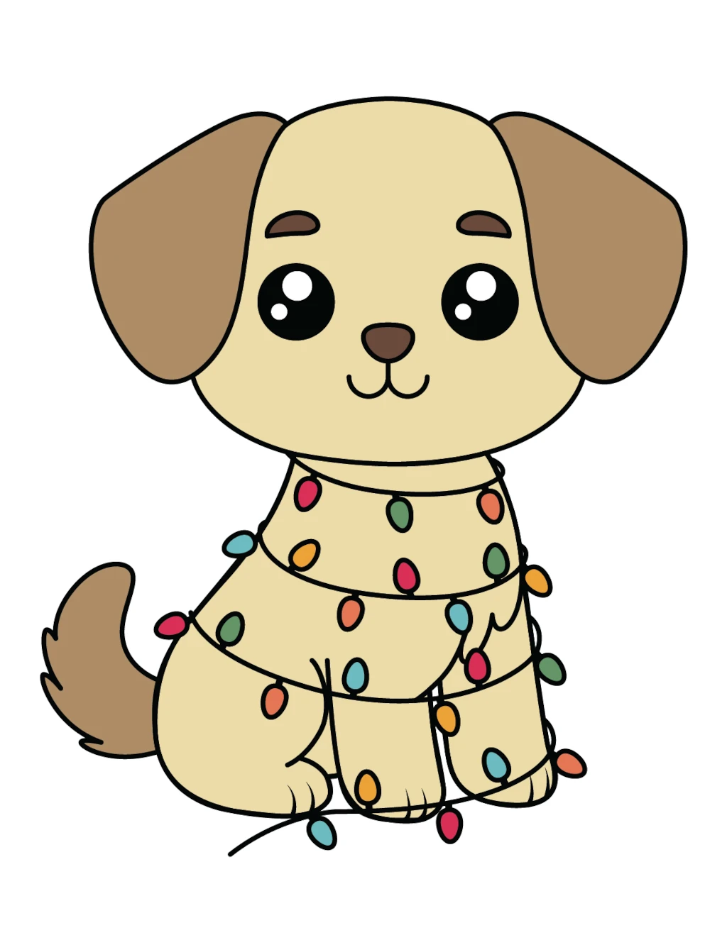 Playful Pup Wrapped in Christmas Lights 🐾🎄✨ Coloring Page