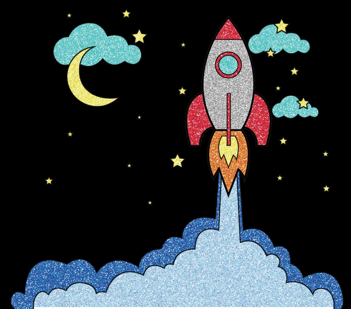 Rocket Blasting into Space – Night Sky Adventure 🚀🌌🌙✨🔥 Coloring Page