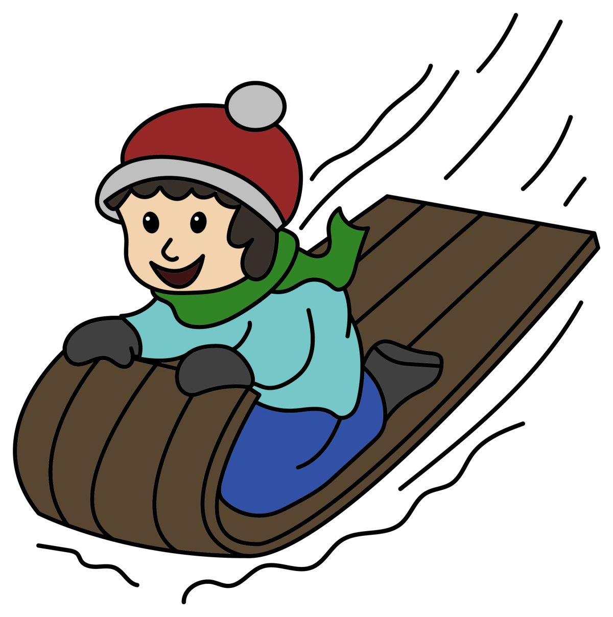 Sledding Child with Red Hat ❄️😊🏂 Coloring Page