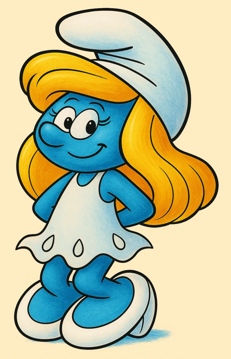 Smurfette with Long Hair and White Dress 🧙‍♀️🌟💖 Coloring Page
