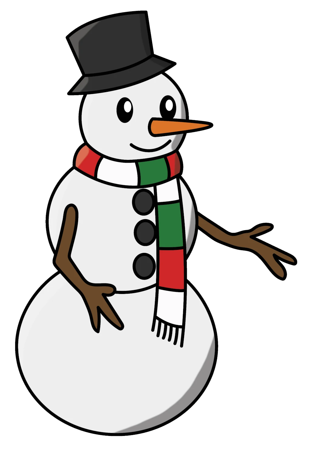 Snowman with Hat, Scarf and Carrot Nose ⛄🧣🎩 Coloring Page