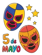 5 de Mayo Mexican Masks with Stars and Text 🎭🇲🇽✨ Colored Example