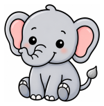 Adorable Baby Elephant with Playful Trunk and Tail 🐘🌿🐾 Colored Example