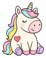 Adorable Baby Unicorn with a Heart Mark 🦄💖✨ Colored Example
