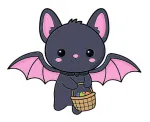 Adorable Bat with a Basket of Eggs 🦇🎃🐣 Colored Example