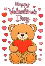 Adorable Bear Holding Heart for Valentine Colored Example
