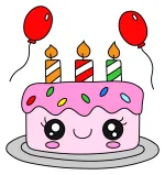 Adorable Birthday Cake with Candles and Balloons 🎂🎈🎉 Colored Example