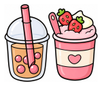 Cute Bold & Easy Bubble Tea and Strawberry Dessert Drinks 🍓🍦 Colored Example