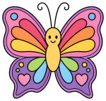 Adorable Butterfly with Heart Patterns and Friendly Face 🦋💖 Colored Example