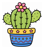 Adorable Cactus with Flower in Pot with Stars 🌵🌼✨ Colored Example