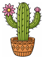 Adorable Cactus with Flowers in a Decorative Pot 🌵🌸 Colored Example