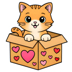 Adorable Cat in a Heart-Covered Box 🐱💖🐾 Colored Example