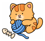 Adorable Cat Playing with Yarn Ball and Fish Bone 🐱🎾🐟 Colored Example