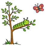 Adorable Caterpillar on Branch with Butterfly 🐛🦋🌿 Colored Example