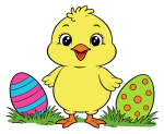 Adorable Chick with Easter Eggs in the Grass 🐣🐰🌱 Colored Example