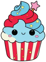 Adorable Cupcake with a Sweet Face and a Star Topper 🧁🌟😊 Colored Example