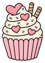 Adorable Cupcake with Hearts and Sprinkles for Special Occasion 🧁💖 Colored Example