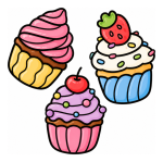 Tasty Cupcakes with Fruits and Sprinkles 🧁🍓🍒 Colored Example