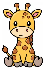Adorable Cute Giraffe Sitting with a Friendly Face 🦒💛😊 Colored Example