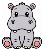 Adorable Cute Hippo Sitting with a Friendly Face 🦛💖😊 Colored Example