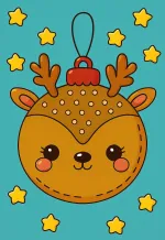 Adorable Deer Christmas Bauble with Antlers and Hanging Loop 🦌🎄🎁 Colored Example