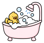 Adorable Duckling in Bathtub with Bubbles and Shower 🦆🛁💦 Colored Example