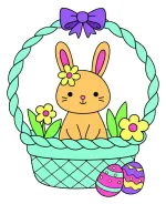 Adorable Easter Bunny Sitting in a Basket with Flowers 🐰🌸🧺 Colored Example