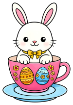 Adorable Easter Bunny Sitting in a Cup with Eggs 🐰🥚🌸 Colored Example