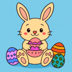 Adorable Easter Bunny with Colorful Easter Eggs 🐰🥚🌸 Colored Example