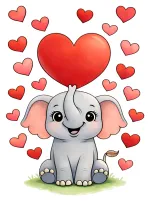 Adorable Elephant with Heart and Love Hearts Around 🐘💖💕 Colored Example
