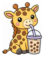 Adorable Giraffe Drinking Bubble Tea with a Smile 🦒🧋😊 Colored Example