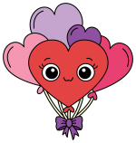 Adorable Heart-Shaped Creature with Balloons 🎈💖🌈 Colored Example