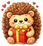 Adorable Hedgehog Holding Gift Box with Heart Eyes 🦔💝🎁 Colored Example