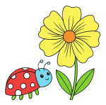 Adorable Ladybug with Flower in a Springtime Scene 🐞🌼🌸 Colored Example