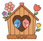 Adorable Love Birds in a Heart-Shaped Nest 🐦💖🌸 Colored Example