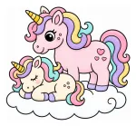 Adorable Mother and Baby Unicorn on Cloud 🦄🌈💖 Colored Example
