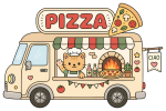 Adorable Pizza Food Truck with Cat Chef and Italian Flavor 🐱🍕🚐 Colored Example