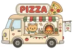 Adorable Pizza Food Truck with Cat Chef and Italian Flavor 🐱🍕🚐 Colored Example