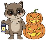 Adorable Raccoon Holding Lantern with Jack-O-Lanterns 🎃🐾🎃 Colored Example