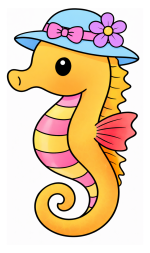 Adorable Seahorse Wearing Summer Hat with Flower and Bow 🐴🌺👒 Colored Example