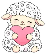 Adorable Sheep Holding Heart with Love 🐑💖💕 Colored Example