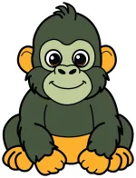 Adorable Sitting Gorilla with a Friendly Smile 🦍😊❤️ Colored Example