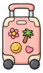 Adorable Travel Suitcase with Friendly Stickers 🧳🌴🌺 Colored Example