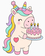 Adorable Unicorn with Birthday Cake 🦄🎂🎉 Colored Example