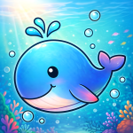 Adorable Whale with a Happy Face in the Ocean 🐋🌊💙 Colored Example
