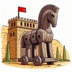 Ancient Greece Trojan Horse Standing in Front of Gates of Troy 🏛️🐴 Colored Example