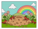 Ants Building Sand Hill in Landscape with Rainbow 🐜🌈🏞️🌻 Colored Example
