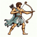 Greek God Apollo Standing and Aiming Bow and Arrow 🌟🏹 Colored Example