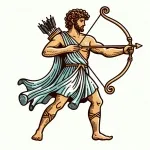 Greek God Apollo Standing and Aiming Bow and Arrow 🌟🏹 Colored Example