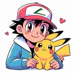 Ash Holding Pikachu ⚡❤️ Colored Example